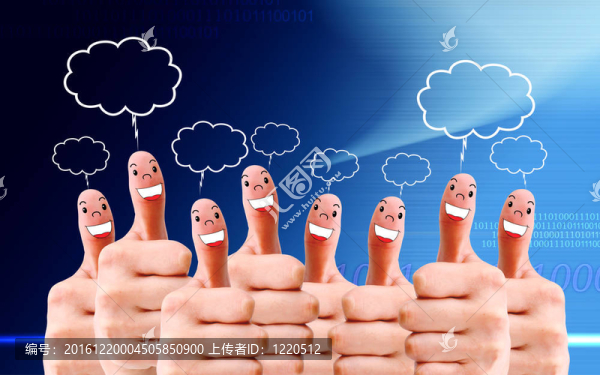 帶有社交聊天符號(hào)和語音泡沫的手指面部群