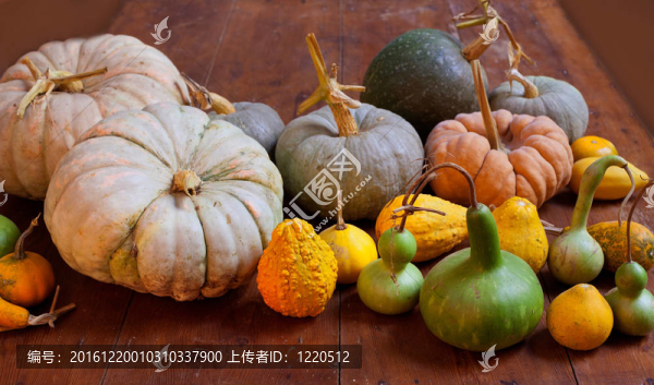 萬圣節(jié)南瓜靜物木桌上