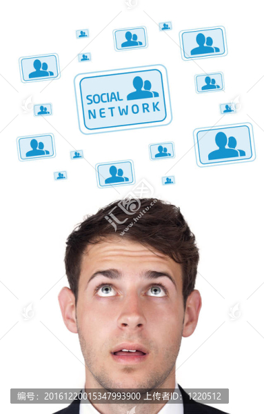 年輕的頭看著社會類型的圖標和標志