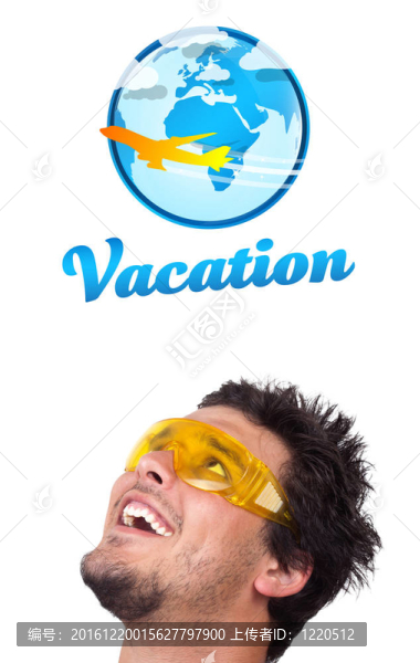 年輕的頭看著度假型的跡象