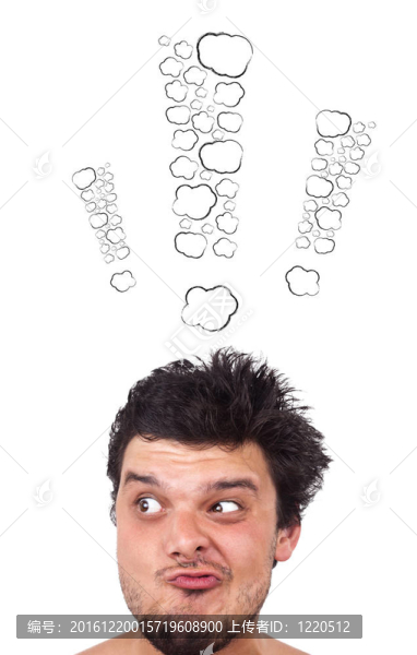 年輕的頭看著白色的痕跡