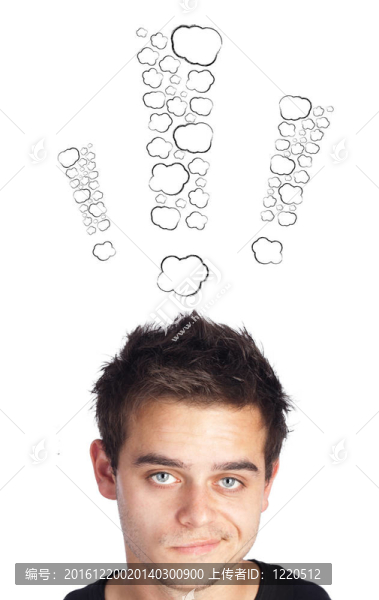 年輕的頭看著白色的痕跡