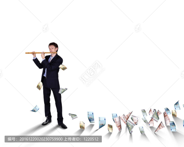 有許多鈔票的年輕商人