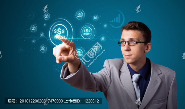 商人按下現(xiàn)代商業(yè)類型的按鈕