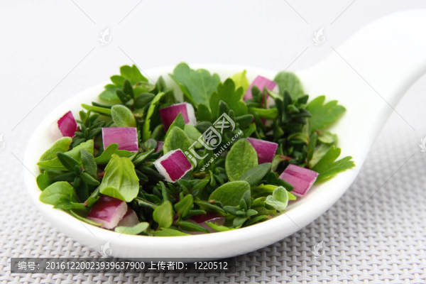 湯匙中的新鮮藥草