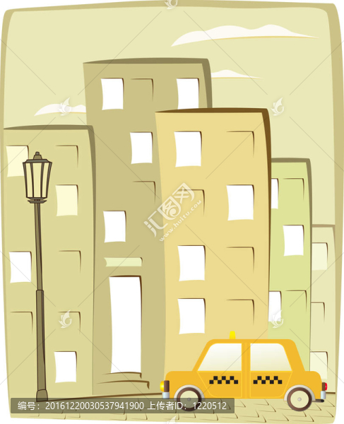 城市背景卡通出租車