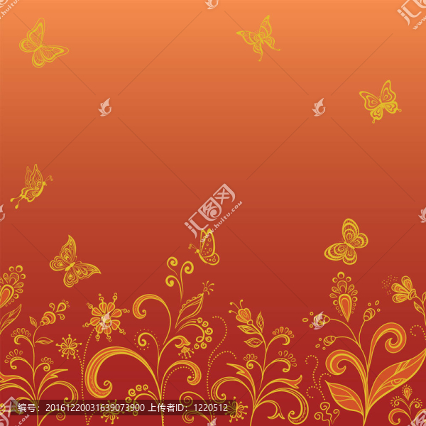 金色花朵和蝴蝶紅色