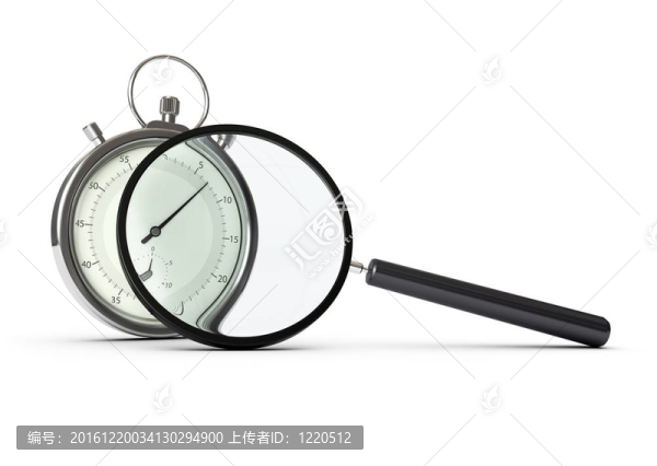 白色背景下的秒表和放大鏡；性能分析的概念