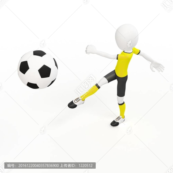 三維男子足球運動員與球