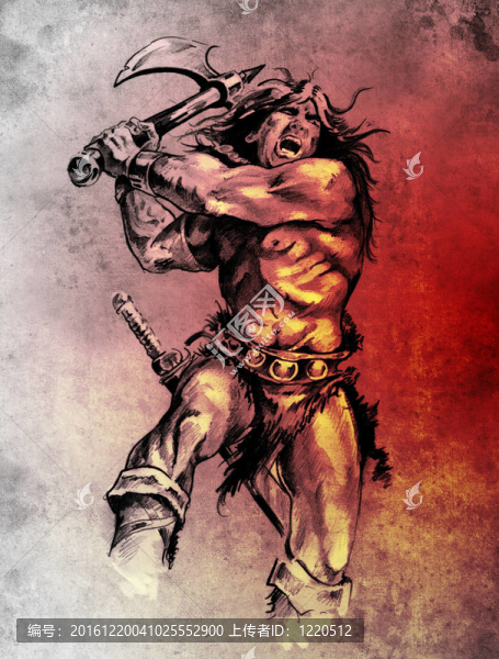 紋身藝術(shù)素描與武士斗斧