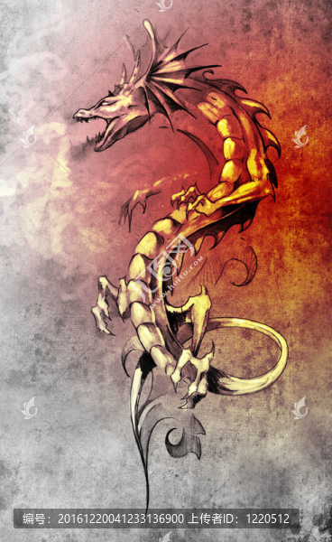 紋身藝術(shù)素描；大中世紀(jì)龍；幻想概念