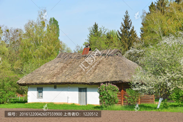 古代傳統(tǒng)烏克蘭農(nóng)舍用稻草屋頂