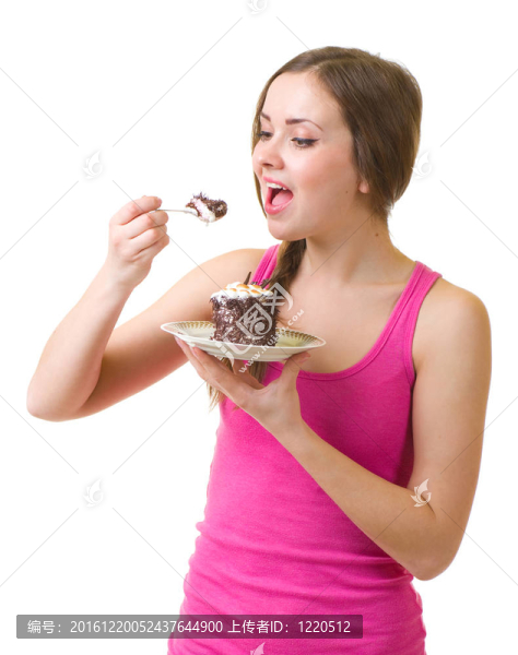 美麗的年輕女子吃得可口