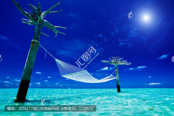 空在熱帶瀉湖中水吊床