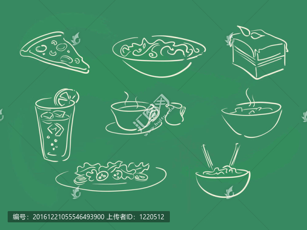 食品插圖在黑板