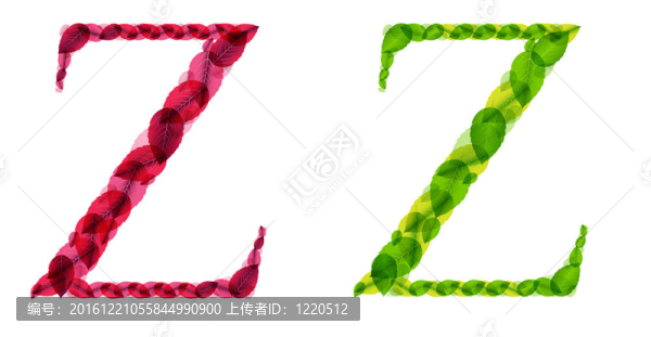 字母由綠色的春天和秋天的紅葉。插畫