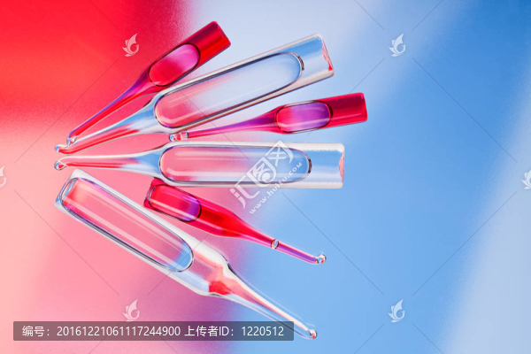 醫(yī)用安瓿上紅色和藍色的色彩逼真的背景