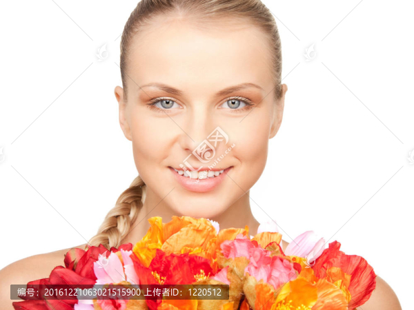 可愛的女人與紅花