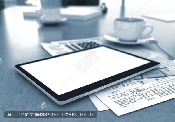 工作場所IPADE像平板電腦和咖啡杯背景窗口
