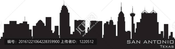 德克薩斯；天際線；圣安東尼奧。詳細(xì)的輪廓