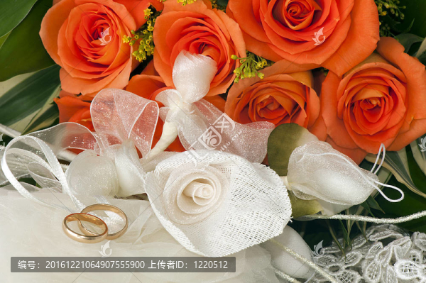 結(jié)婚禮物；結(jié)婚戒指和玫瑰花