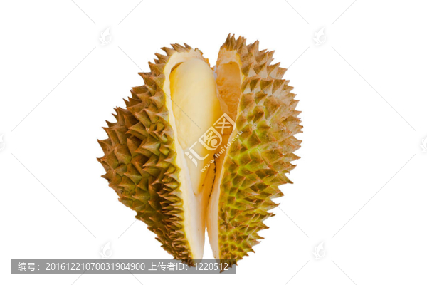 靠近去皮榴蓮孤立在白色背景。