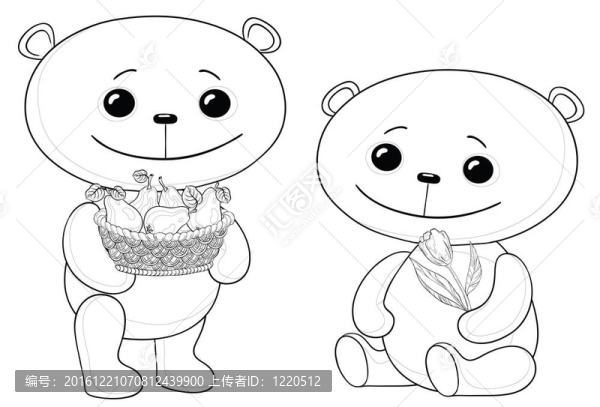 水果和花朵的泰迪熊；輪廓