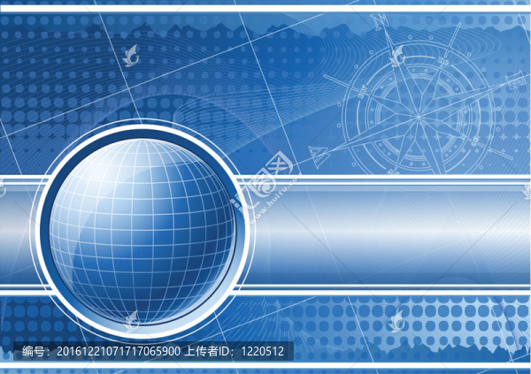 藍(lán)色背景與全球和指南針玫瑰。EPS,10