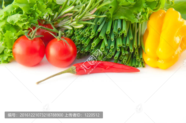 西紅柿；洋蔥；胡椒和沙拉在白色的背景