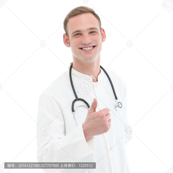友好的微笑醫(yī)生豎起大拇指
