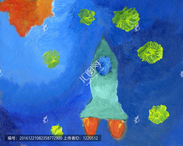 兒童的太空火箭和恒星油畫