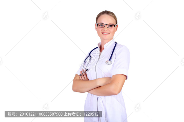 年輕的女醫(yī)生用聽診器