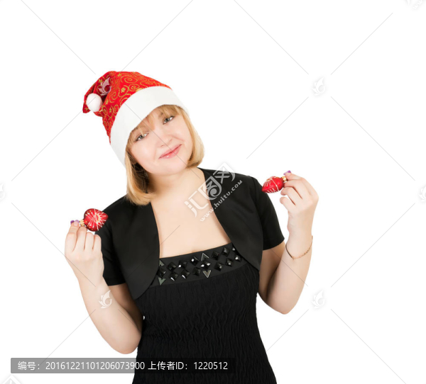 一個穿著黑色連衣裙和圣誕老人帽子的女孩