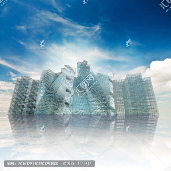 多云天空的城市倒影