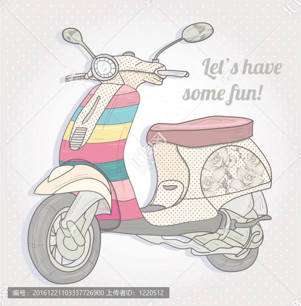 多彩老式滑板車。