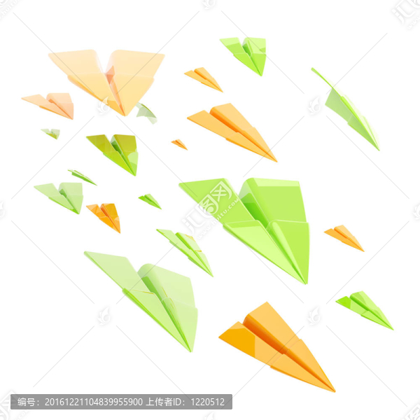 光滑的橙色和綠色紙飛機(jī)孤立
