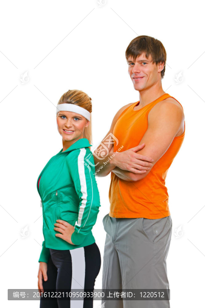 健身女孩和男人穿著運(yùn)動(dòng)服孤立在白色