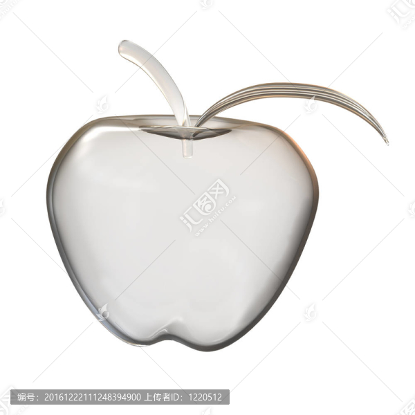 白色背景的玻璃蘋果。3D渲染