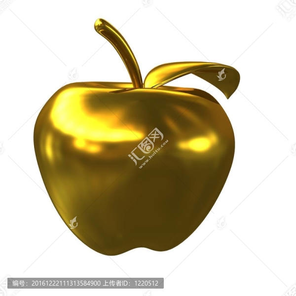 白色背景上的金蘋果。3D渲染