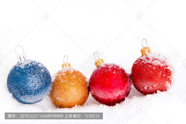 藍(lán)色和紅色的金色圣誕雪球