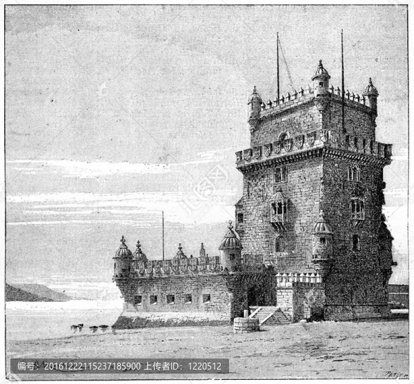 貝倫塔；Lisbon；葡萄牙；復(fù)古版畫