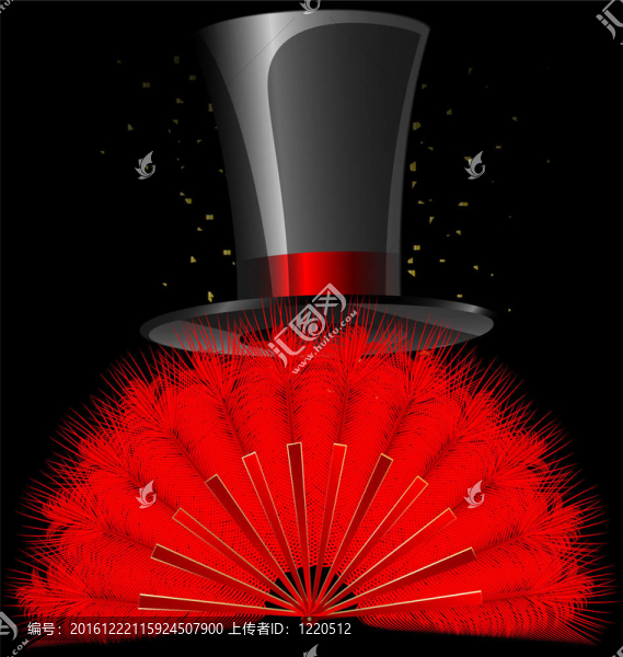 黑色頂帽和紅色羽毛扇