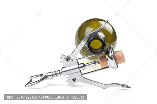 酒瓶和螺旋形的白色隔離