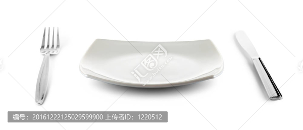 白色方形板；刀和叉餐具與剪輯路徑隔離