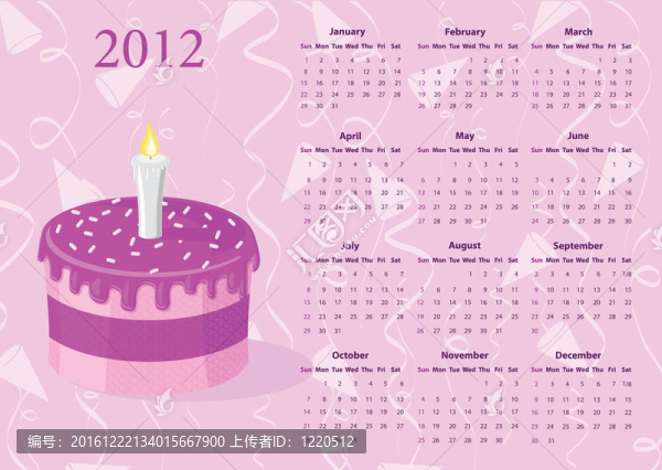 美式日歷2012帶蛋糕