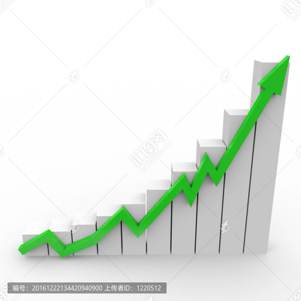商業(yè)圖與上升綠色箭頭