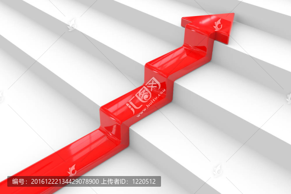 樓梯上的紅色箭頭。成功觀。