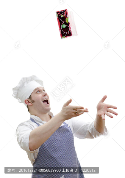 廚師廚師扔禮物；白色隔離
