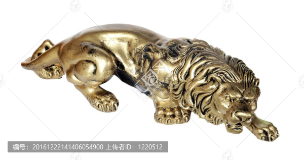 在白色背景的獅子青銅雕像