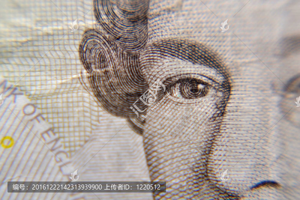 伊麗莎白女王的微距鏡頭；英國五英鎊紙幣
